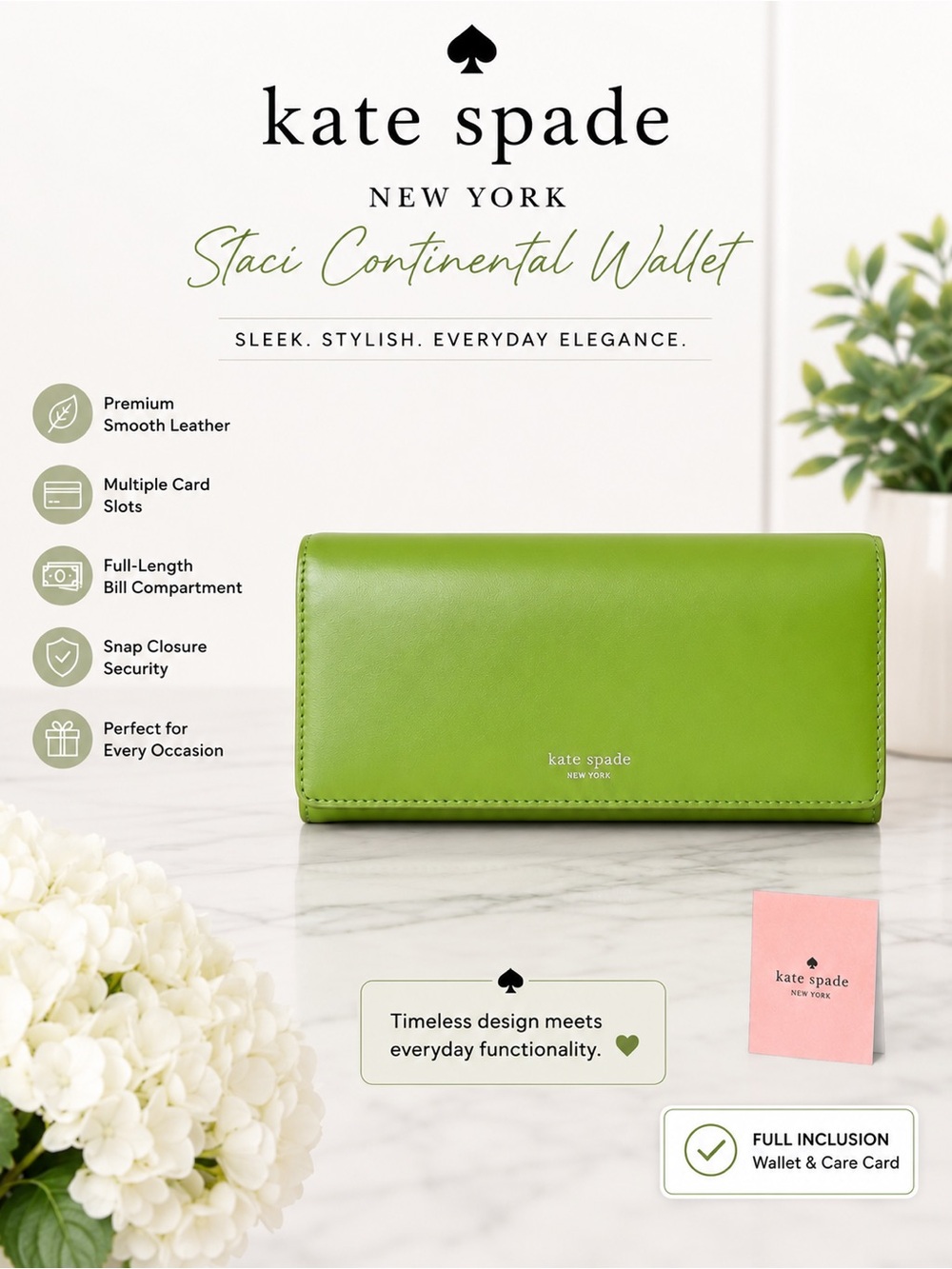 Kate Spade New York "Jane Street Maria" Continental Clutch Wallet. Vintage!🍏💚